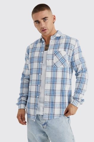 Сорочка Boohoo Baby Blue Check Блакитний L BMM55602 BMM55602 фото