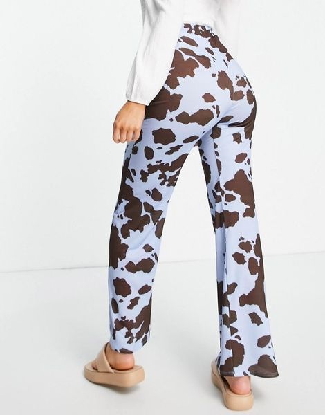 Штани ASOS DESIGN In Cheesecloth in Cow Print Блакитний EU34 117355193 117355193 фото