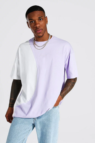 Футболка Boohoo Oversized Man Signature Spliced Бузковий M MZZ88316 MZZ88316 фото