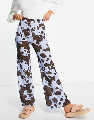 Штани ASOS DESIGN In Cheesecloth in Cow Print Блакитний EU42 117355193 117355193 фото