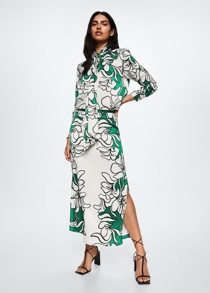 Атласна спідниця Mango Printed Satin Зелений XL 37041308 37041308 фото