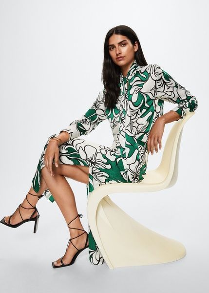 Атласна спідниця Mango Printed Satin Зелений XL 37041308 37041308 фото