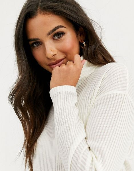 Гольф ASOS Roll Neck Top In Laddered Rib Кремовий EU36 1538387 1538387 фото
