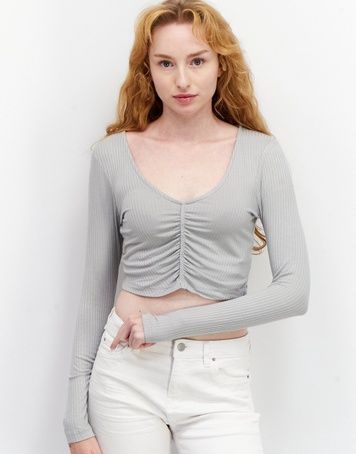 Кроп-топ NA-KD Drawstring Detail Long Сірий S 1659-000096 1659-000096 фото