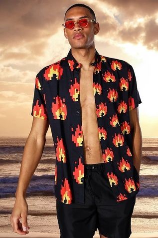 Сорочка Boohoo Tall Oversized Flame Чорний S MZZ83159 MZZ83159 фото