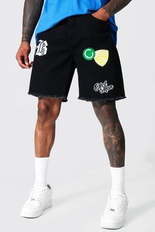 Шорти Boohoo Relaxed Fit Varsity Badge Чорний 36 MZZ89098 MZZ89098 фото
