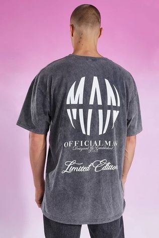 Футболка Boohoo Oversized Man Back Printed Сірий L MZZ90561 MZZ90561 фото