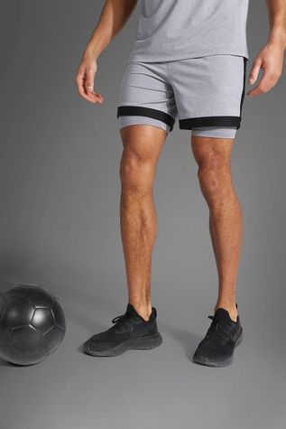 Шорти boohoo Man Active 2-In-1 Zip Pocket Mesh Panel Сірий XS MZZ11669 MZZ11669 фото