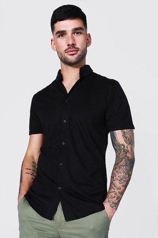 Сорочка Boohoo Jersey Slim Fit Чорний L MZZ08367 MZZ08367 фото