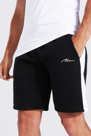 Шорти boohoo Man Slim Mid Length Side Panel Jersey Чорно-білий L AMM00083 AMM00083 фото