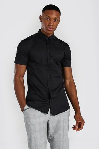 Сорочка Boohoo Stretch Fit Чорний M MZZ06771 MZZ06771 фото