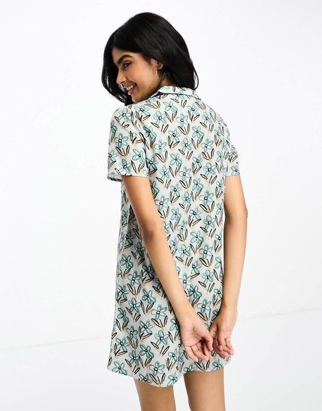 Сукня-сорочка Lola May Revere Collar In Floral Print W Зелений M 127349876 127349876 фото