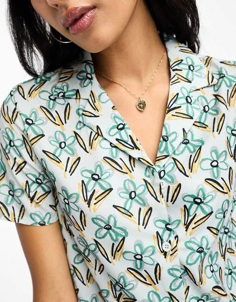 Сукня-сорочка Lola May Revere Collar In Floral Print W Зелений M 127349876 127349876 фото