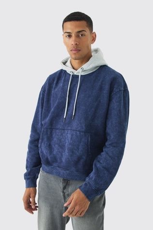 Худі Boohoo Oversized Boxy Acid Wash Синій M BMM74415 BMM74415 фото