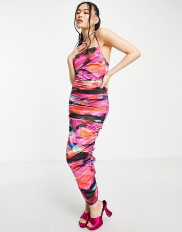 Атласна сукня ASOS DESIGN Cowl Ruched Maxi Рожевий EU36 113498048 113498048 фото