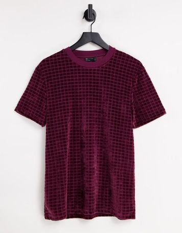 Футболка ASOS In Burgundy Grid Velour Бордовий XS 109504016 109504016 фото
