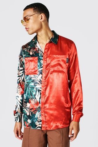 Сорочка Boohoo Tall Satin Palm Print Spliced Червоний L AMM01998 AMM01998 фото