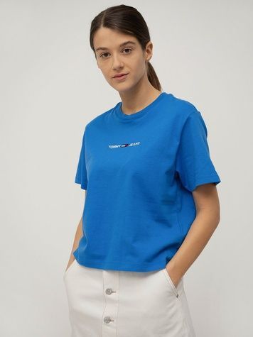 Футболка Tommy Jeans Linear Logo Синій L DW0DW10057 DW0DW10057 фото