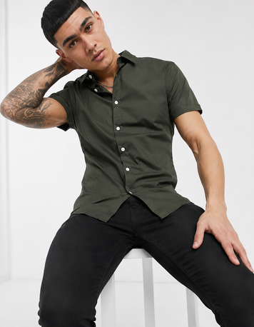 Сорочка ASOS DESIGN Stretch Skinny Fit Хакі M 9582834 9582834 фото