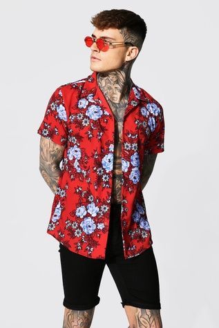 Сорочка Boohoo Revere Floral Червоний L MZZ35680 MZZ35680 фото