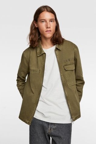 Джинсова куртка Zara ZIP JACKET WITH TEXT Хакі M 6917/305/505 6917/305/505 фото