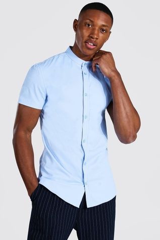Сорочка Boohoo Muscle Fit Grandad Collar Блакитний L MZZ06781 MZZ06781 фото