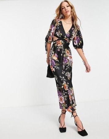 Атласна сукня ASOS DESIGN Pleated Waist Detail Чорний EU40/L 109174109 109174109 фото