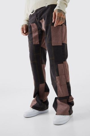 Джинси Boohoo Tall Relaxed Rigid Flare Patchwork Коричневий 32 BMM69443 BMM69443 фото