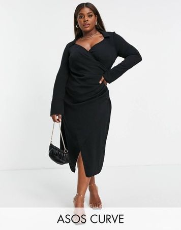 Сукня міді з драпіруванням спереду ASOS DESIGN Curve 70-s Чорний EU50 108338602 108338602 фото