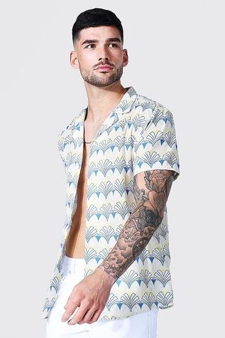 Сорочка Boohoo Short Sleeve Aztec Revere Жовтий М MZZ87445 MZZ87445 фото