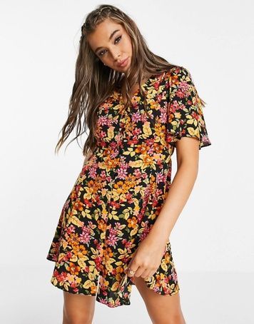 Cукня-міні ASOS DESIGN із зав'язками та квітковим принтом Чорний EU38 107918460 107918460 фото