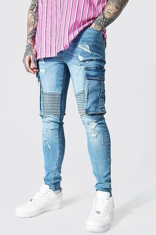 Джинси Boohoo Skinny Stretch Abrasion Biker Блакитний 32 MZZ17393 MZZ17393 фото