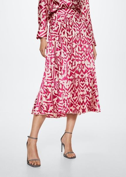 Спідниця плісе MANGO Printed Pleated Рожевий XL 37093855 37093855 фото