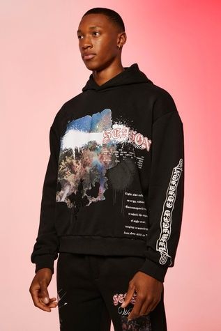 Худі Boohoo Boxy Renaissance Puff Print Чорний L BMM25177 BMM25177 фото