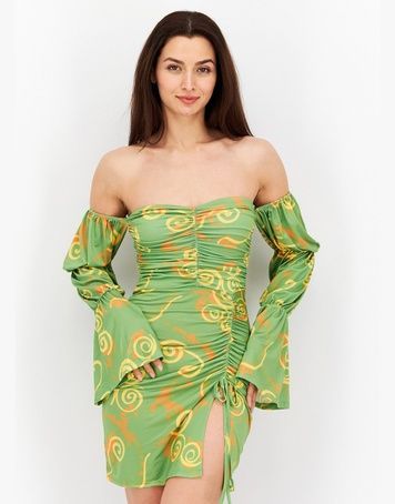 Сукня Ei8th Hour Slinky Bardot Dress in Abstract Зелений S 116746830 116746830 фото