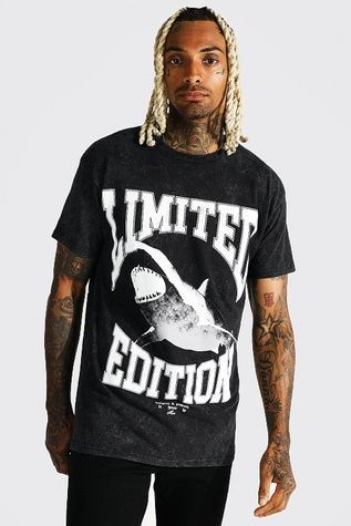 Футболка Boohoo Oversized Shark Graphic Acid Wash Чорний XS AMM09361 AMM09361 фото